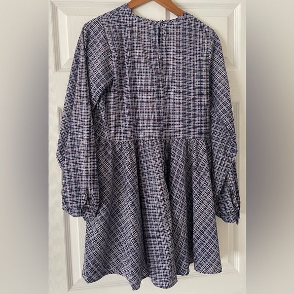 NWT ASOS Daisy Street Mini Smock Dress in Blue Check Size Medium - Picture 3 of 4